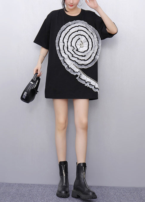 Robes légères noires pour femme avec volants et fleurs - EasyApparels