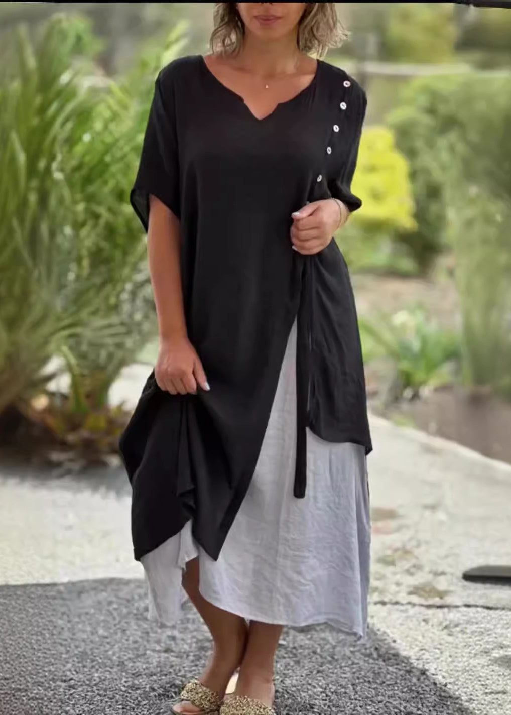 Robe noire décontractée en coton pour femme - EasyApparels
