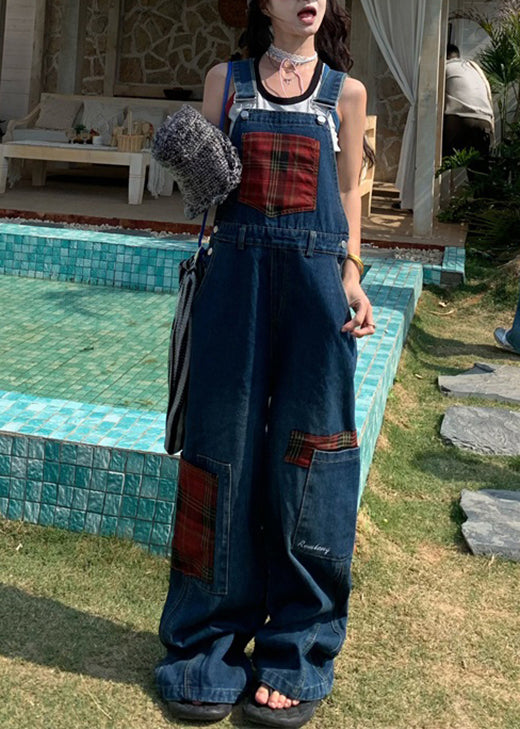 Salopette jean décontractée bleu avec poches brodées hiver - EasyApparels