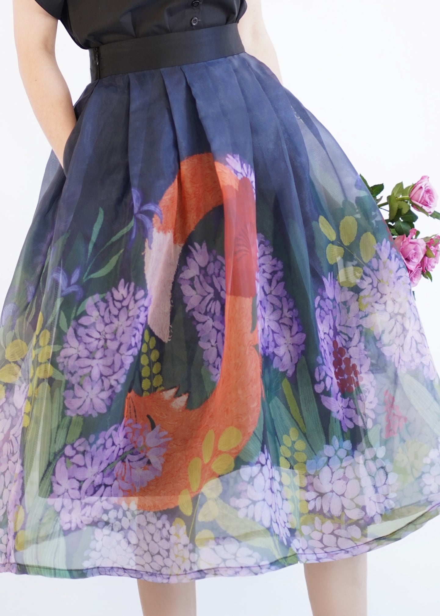 Jupe longue détendue en tulle plissé à motif marine - EasyApparels