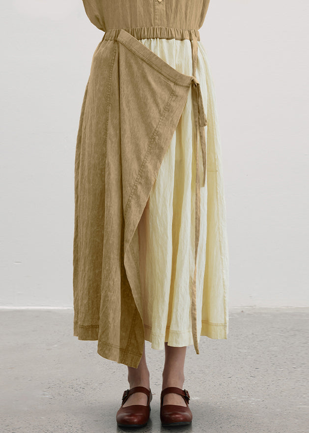 Robe décontractée coton patchwork asymétrique beige estival - EasyApparels