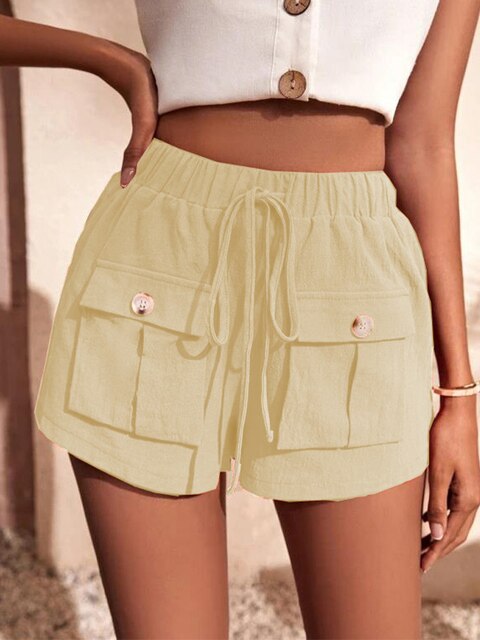 Short Décontracté pour Femme en Lin Corail