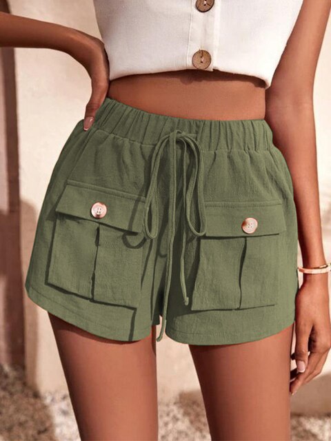 Short Décontracté pour Femme en Lin Corail