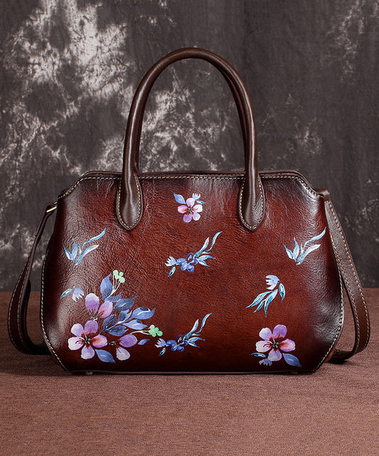 Chic Leather Tote Bag Floral Retro Style - EasyApparels