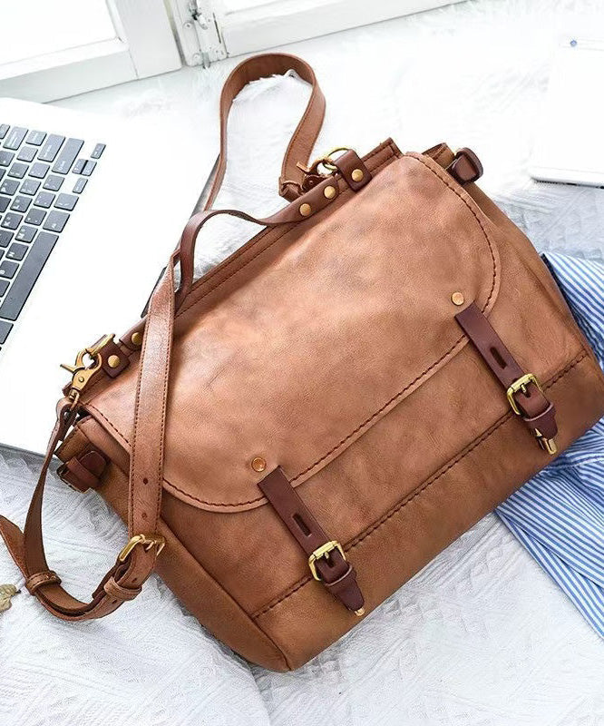 Relaxed Large Brown Leather Messenger Bag - EasyApparels