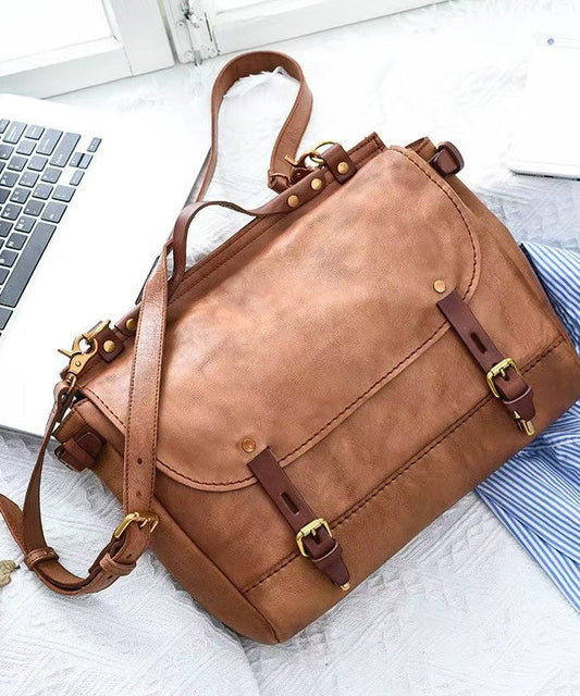 Relaxed Large Brown Leather Messenger Bag - EasyApparels