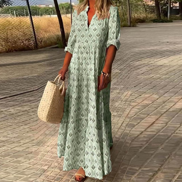 Robe Grande Taille Élégante Bleu Floral Féminine