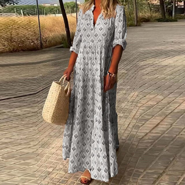 Robe Grande Taille Élégante Bleu Floral Féminine