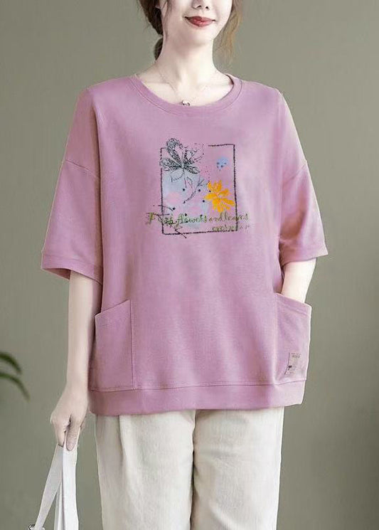 Décontracté Violet Lacet Col Rond Chemise Estivale - EasyApparels
