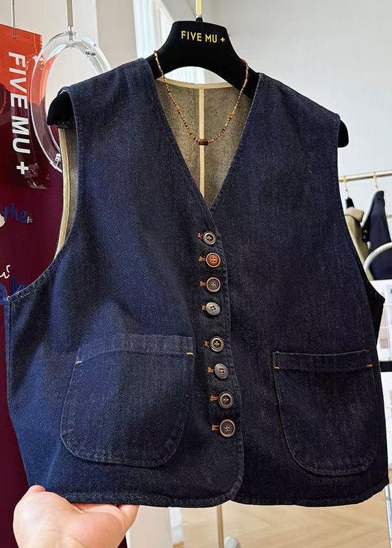 Denim Blue Relaxed Fit Jacket with Large Pockets, Autumn - EasyApparels