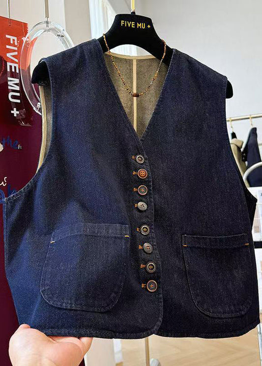 Denim Blue Relaxed Fit Jacket with Large Pockets, Autumn - EasyApparels