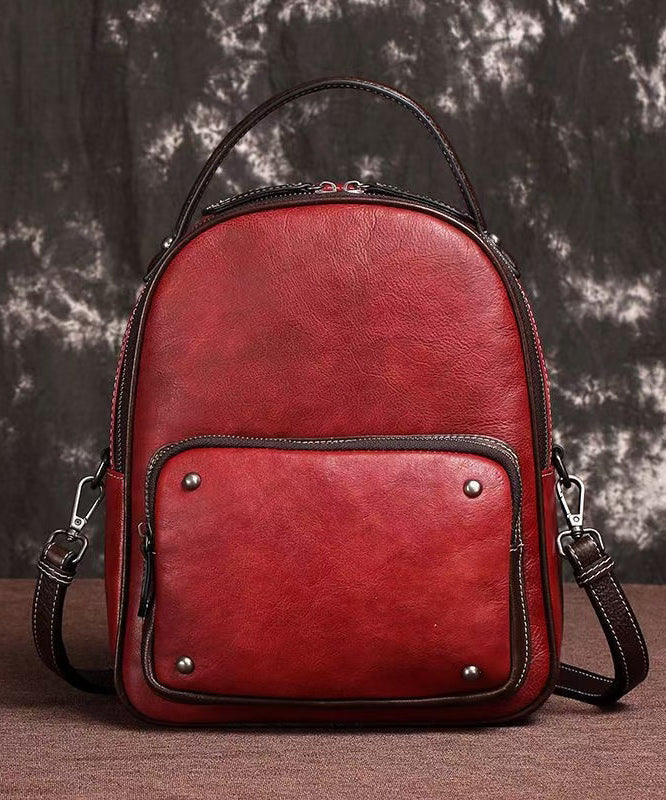 Grand sac à dos en cuir rouge léger et robuste - EasyApparels