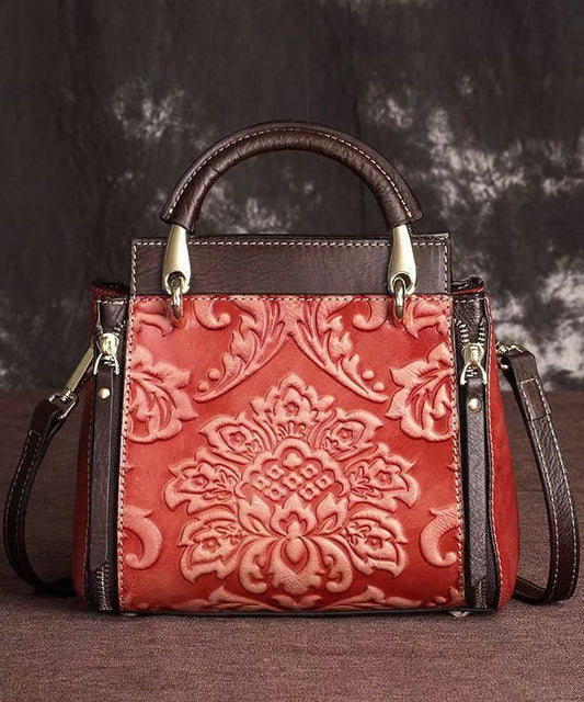 Relaxed Vintage Leather Tote Bag Red - EasyApparels