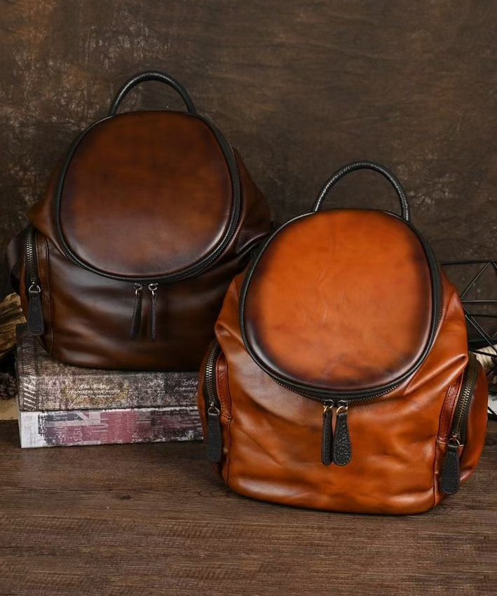 Vieux Sac à dos large en cuir jaune - EasyApparels