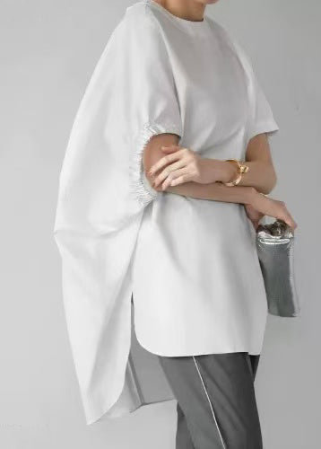 Décontracté Blanc Oversized Cape Manche Chemise en Coton - EasyApparels