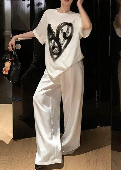 Déscontracté deux pièces coton léger blanc été - EasyApparels