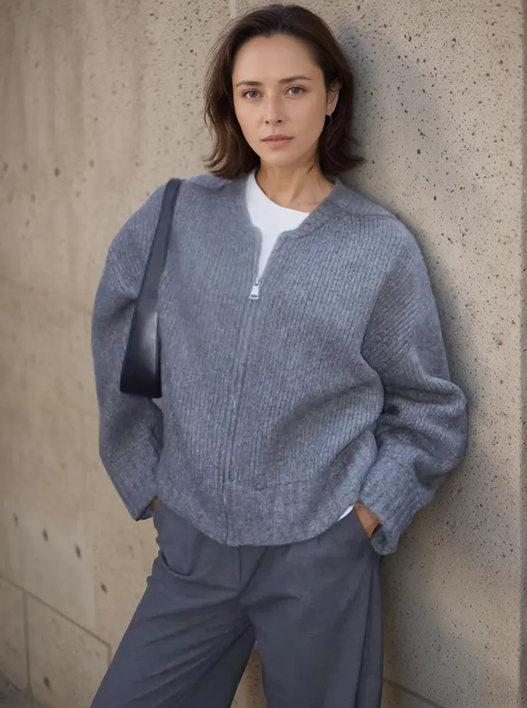 Cardigan Femme Manches Longues Fermeture Éclair - BerlinGlamour