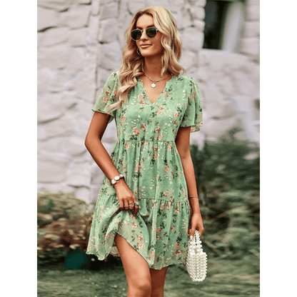 Robe Été Floral Légère avec Manches Courtes - PanierRoyale