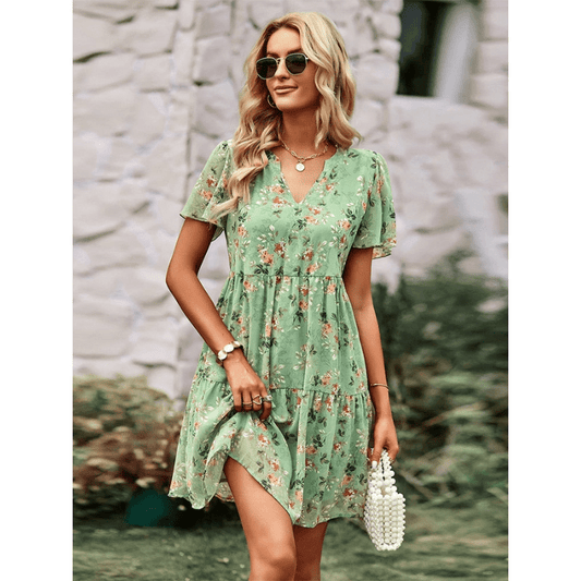 Robe Été Floral Légère avec Manches Courtes - PanierRoyale