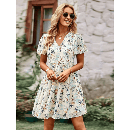 Robe Été Floral Légère avec Manches Courtes