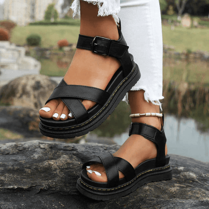 Sandales Femmes à Talon Plat avec Boucle et Semelle Confort