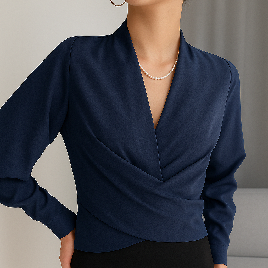 Blouse Femme Cache-cœur Manches Longues Fluide