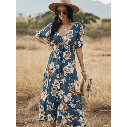 Robe Été Légère à Fleurs Col V pour Femme - PanierRoyale