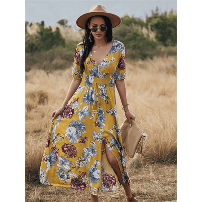Robe Été Légère à Fleurs Col V pour Femme