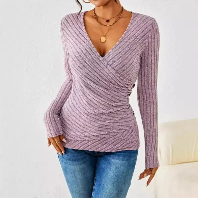 Pull Col V Femme Élégant et Doux