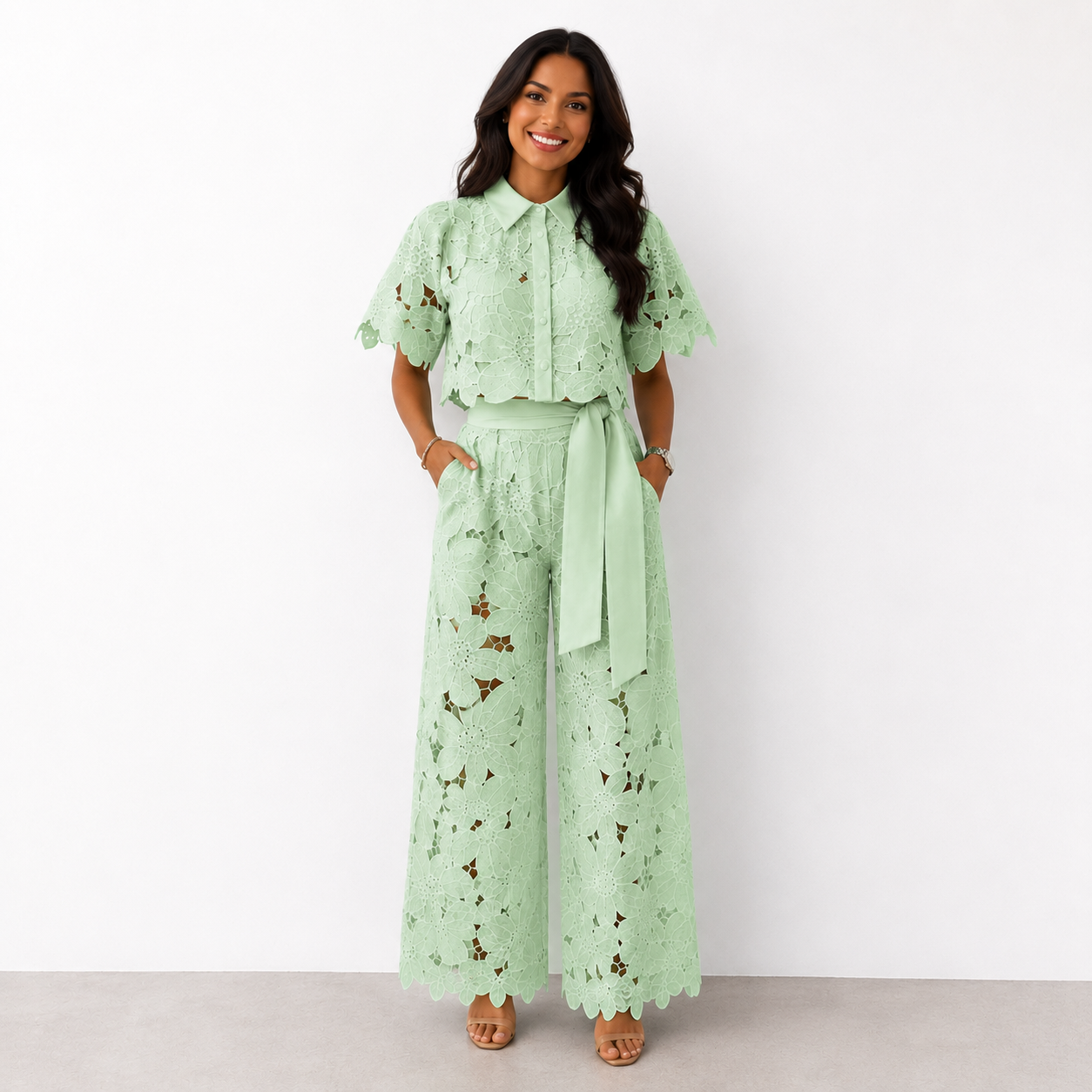 Ensemble Femme Fluide Dentelle Florale Coupe Élégante - PanierRoyale