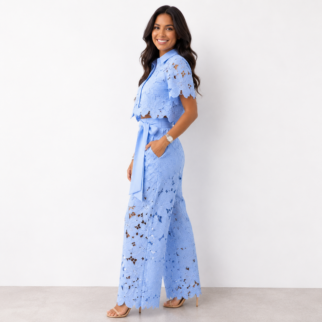 Ensemble Femme Fluide Dentelle Florale Coupe Élégante