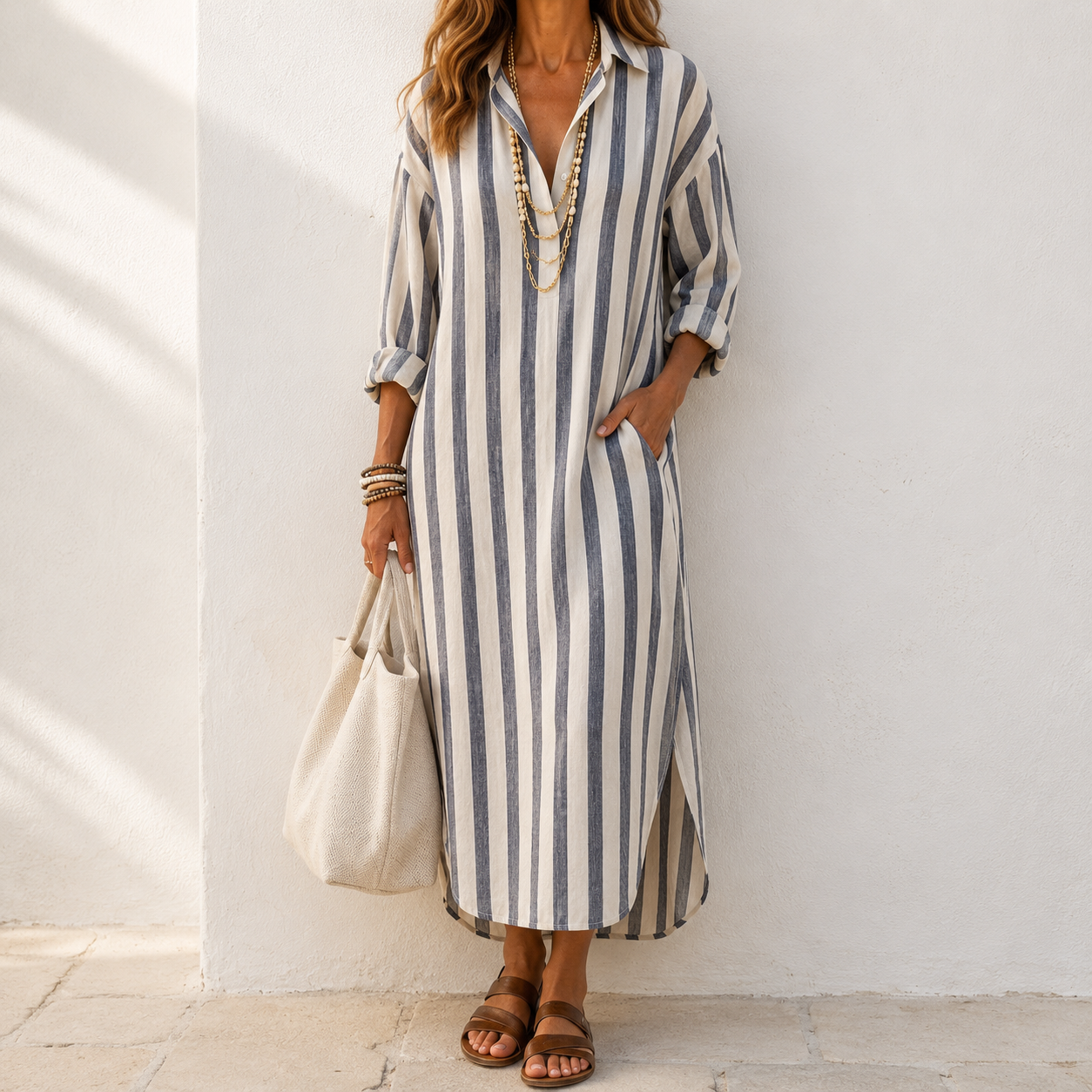 Robe chemise Femme Coton Coupe fluide Manches longues