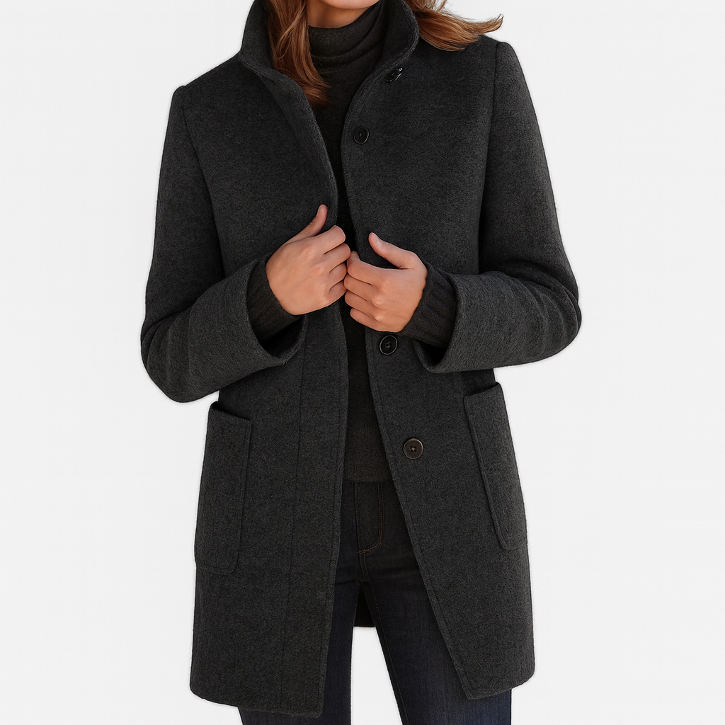 Veste Femme Laine Mélangée Col Montant Coupe Ajustée