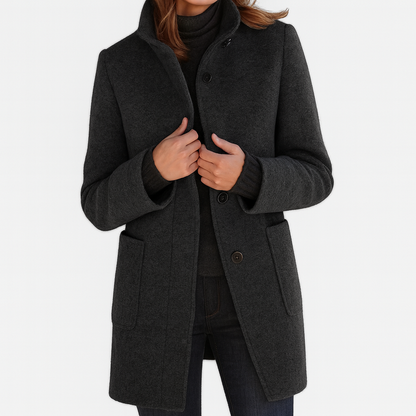 Veste Femme Laine Mélangée Col Montant Coupe Ajustée