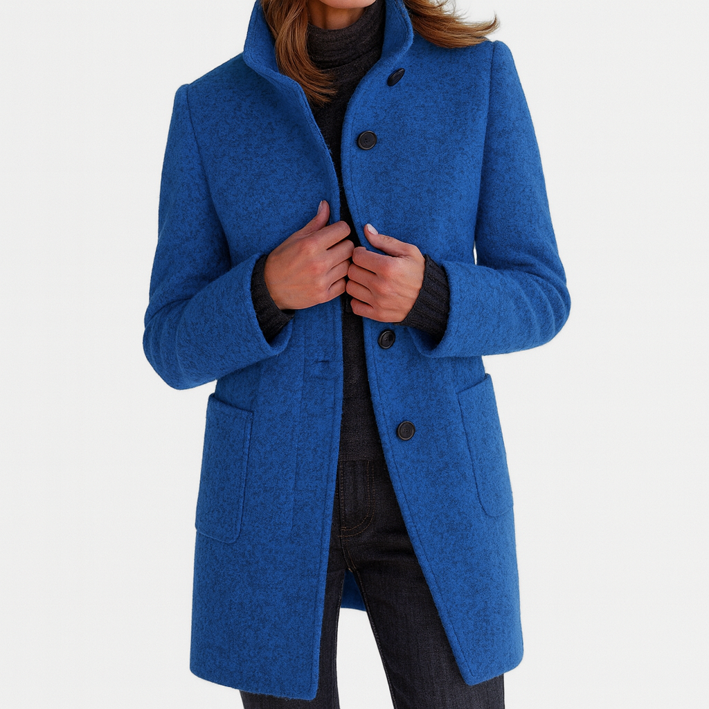 Veste Femme Laine Mélangée Col Montant Coupe Ajustée - PanierRoyale