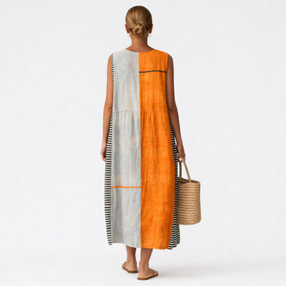 Robe midi Femme Sans Manches Coupe Droite Rayures