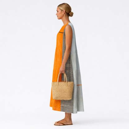 Robe midi Femme Sans Manches Coupe Droite Rayures