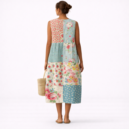 Robe midi Femme Coton Viscose Sans Manches Patchwork