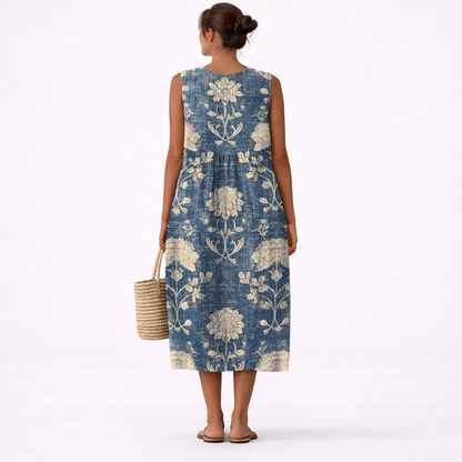 Robe midi Femme Sans Manches Col Rond Fluide