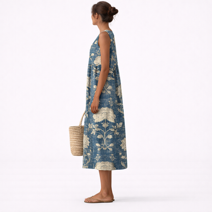 Robe midi Femme Sans Manches Col Rond Fluide