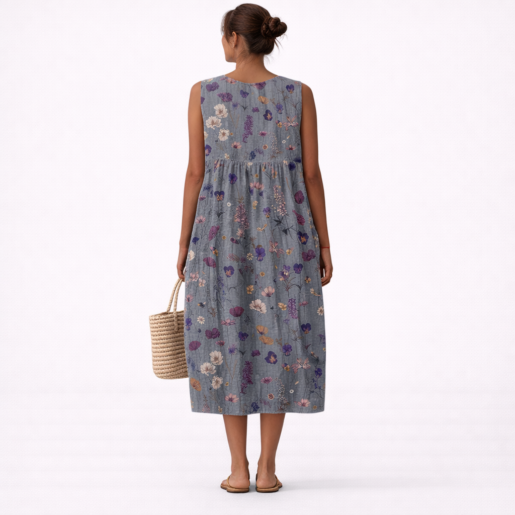 Robe midi Femme Sans Manches Poches Coupe Fluide