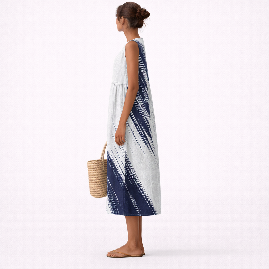 Robe midi Femme Sans Manches Coupe Droite Imprimé Graphique