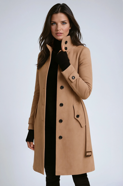 Manteau long Femme Laine Col montant Coupe moderne - PanierRoyale