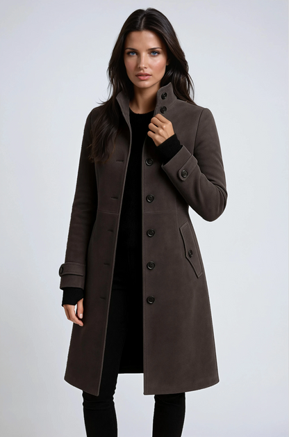 Manteau long Femme Laine Col montant Coupe moderne