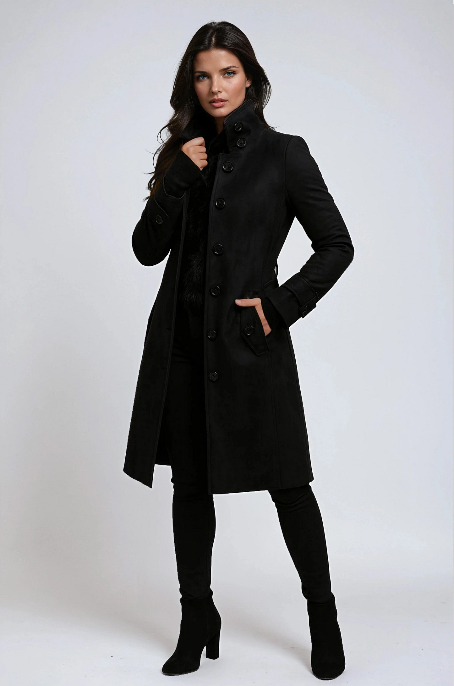 Manteau long Femme Laine Col montant Coupe moderne