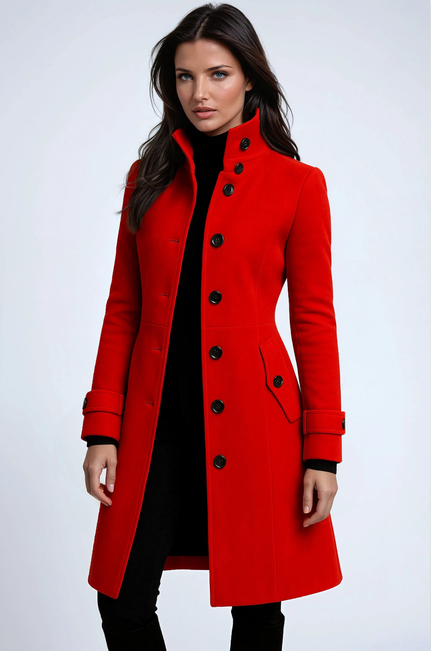 Manteau long Femme Laine Col montant Coupe moderne