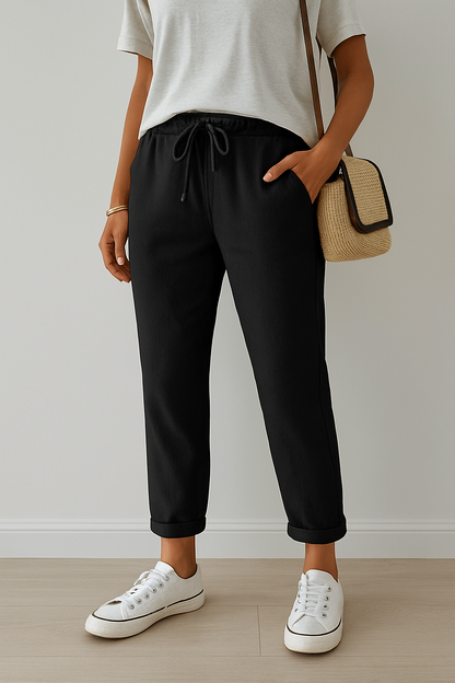 Pantalon Lin Décontracté Beige Féminin