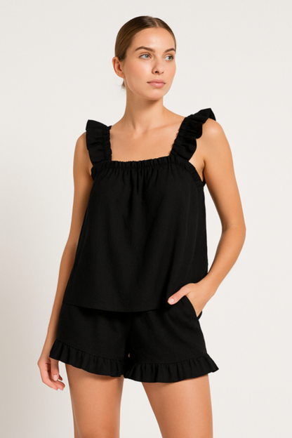 Pyjama Femme Confortable à Volants Doux
