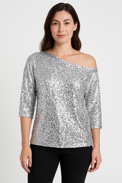 Robe de Soirée Pailletée Épaules Découvertes pour Femme
