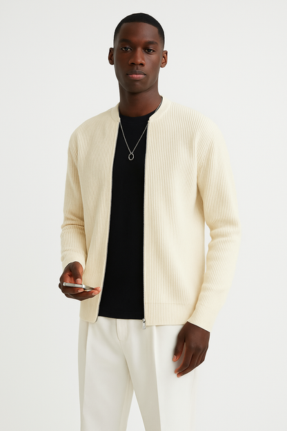 Pull Homme Tricoté Col Rond Zipper Élastique